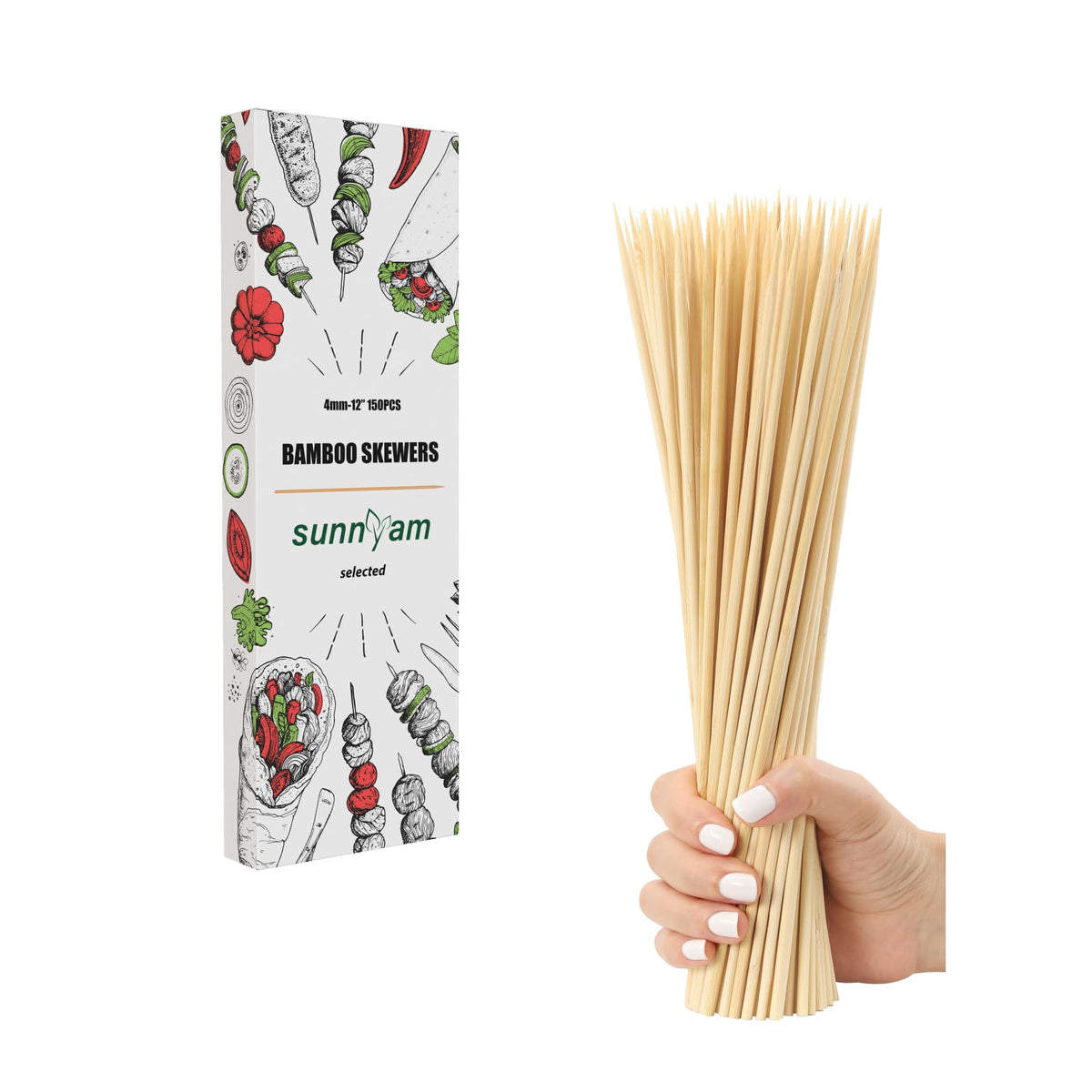 Sunnyam 12 Inch Bamboo Skewers pack of 150 in beige