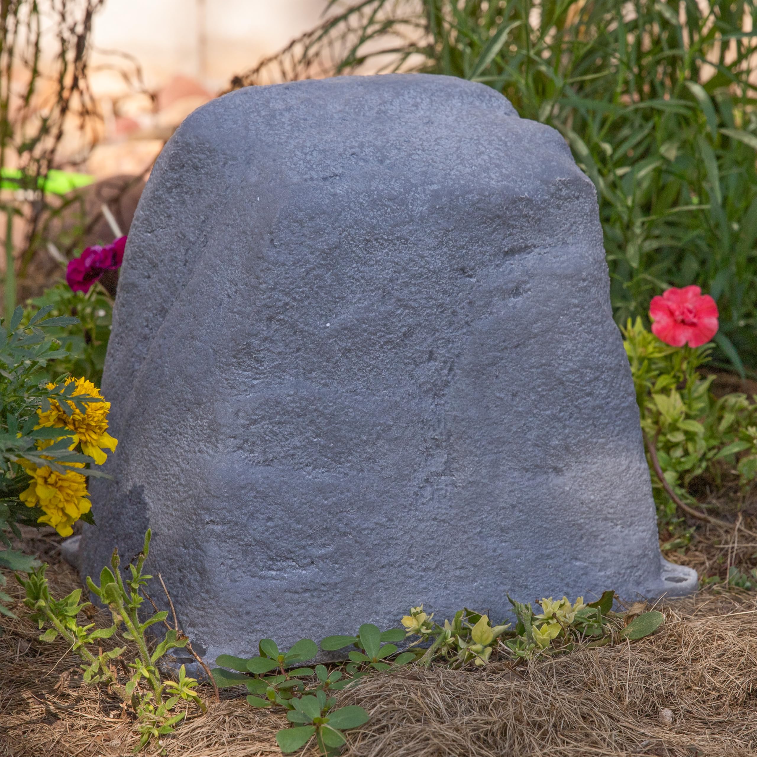 Sunnydaze 11-inch faux landscape rock cover displayed in yard