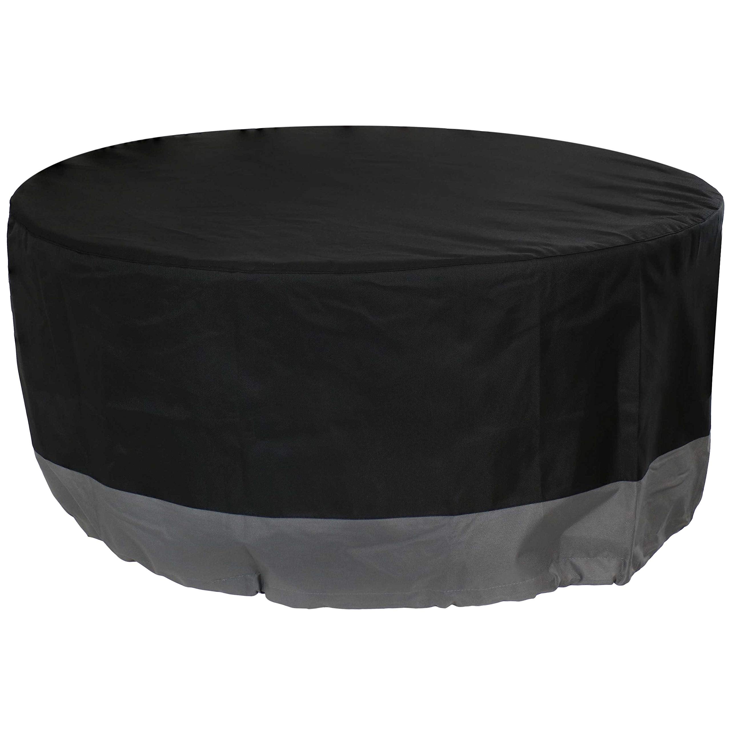 Sunnydaze Decor 60-inch round fire pit cover front view in black and gray