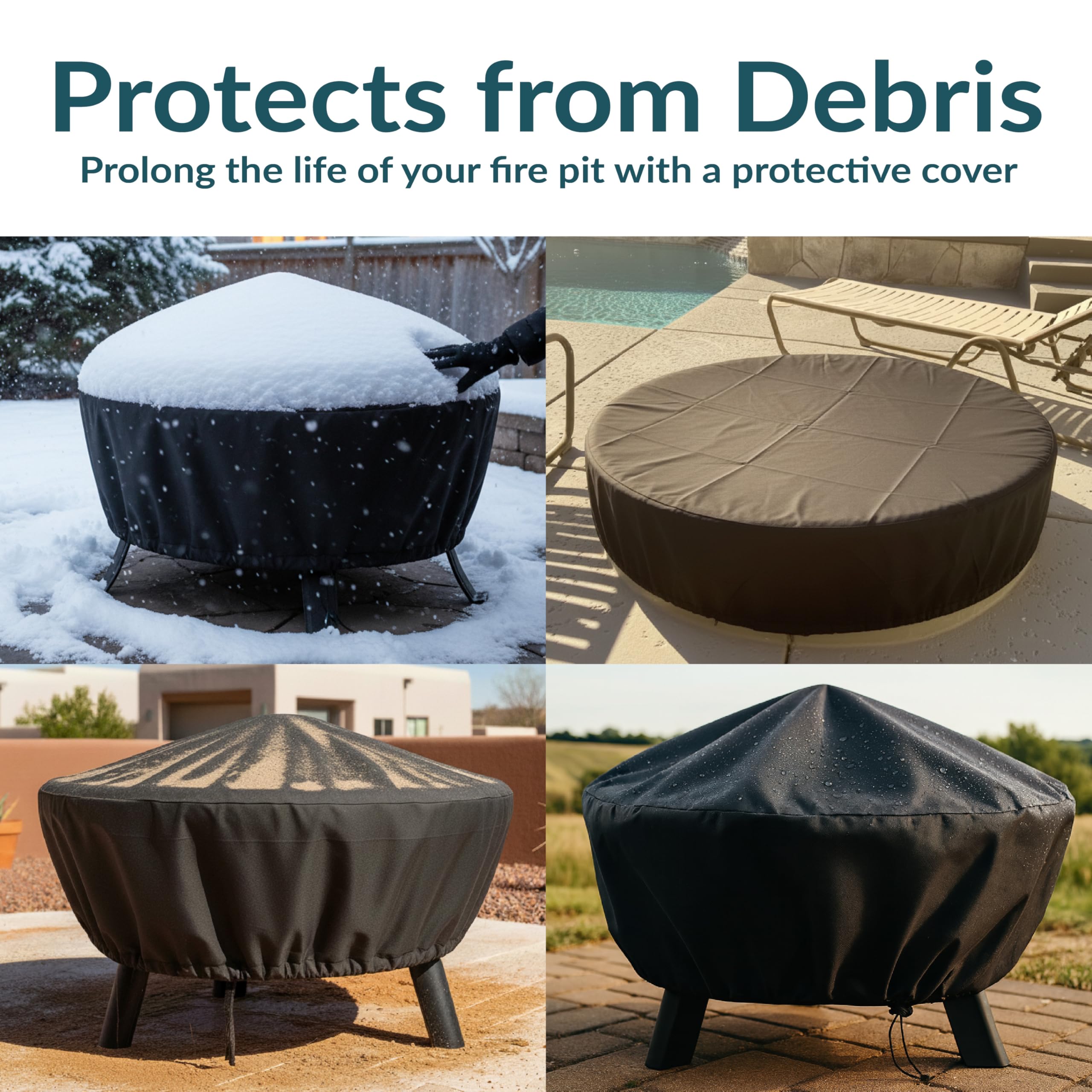 Sunnydaze fire pit cover protecting outdoor fire pit