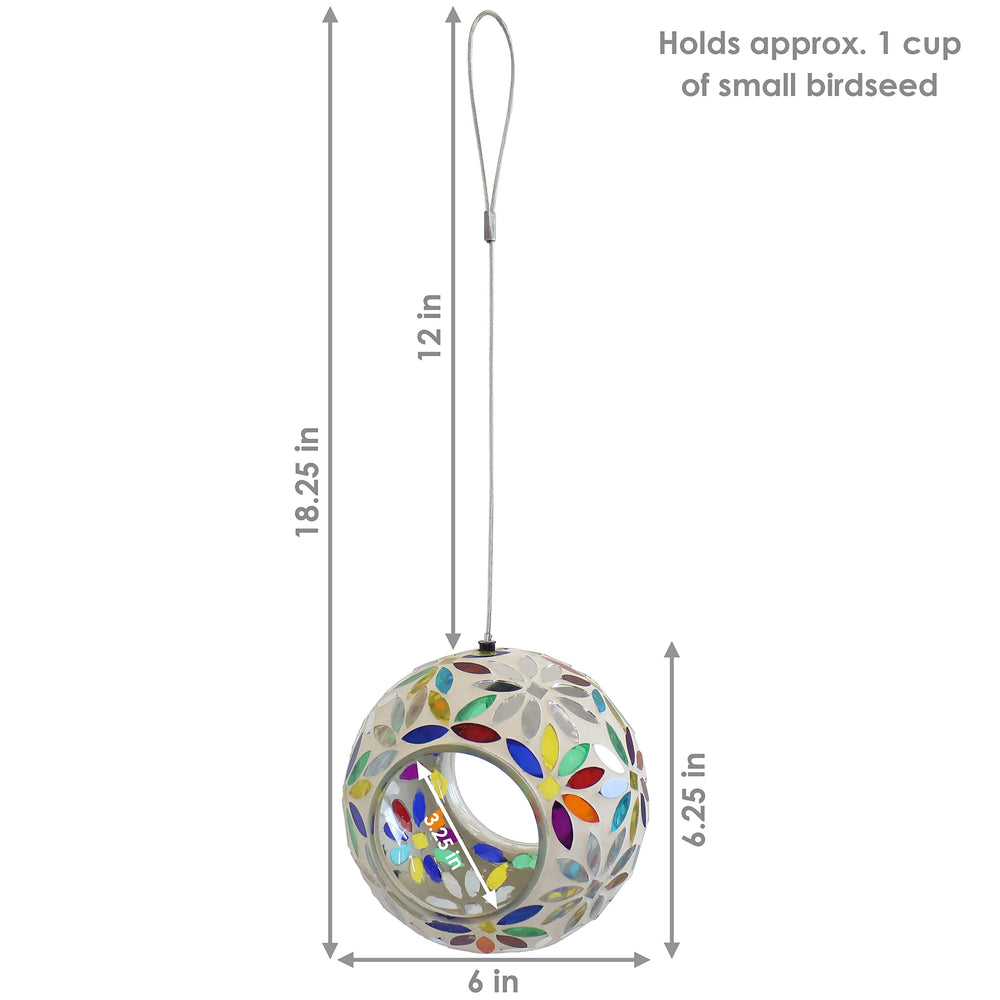 Sunnydaze Mosaic Glass Bird Feeder filled with birdseed