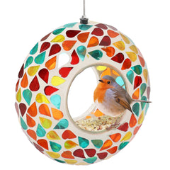 Sunnydaze Mosaic Glass Bird Feeder front view in Confetti Mosaic
