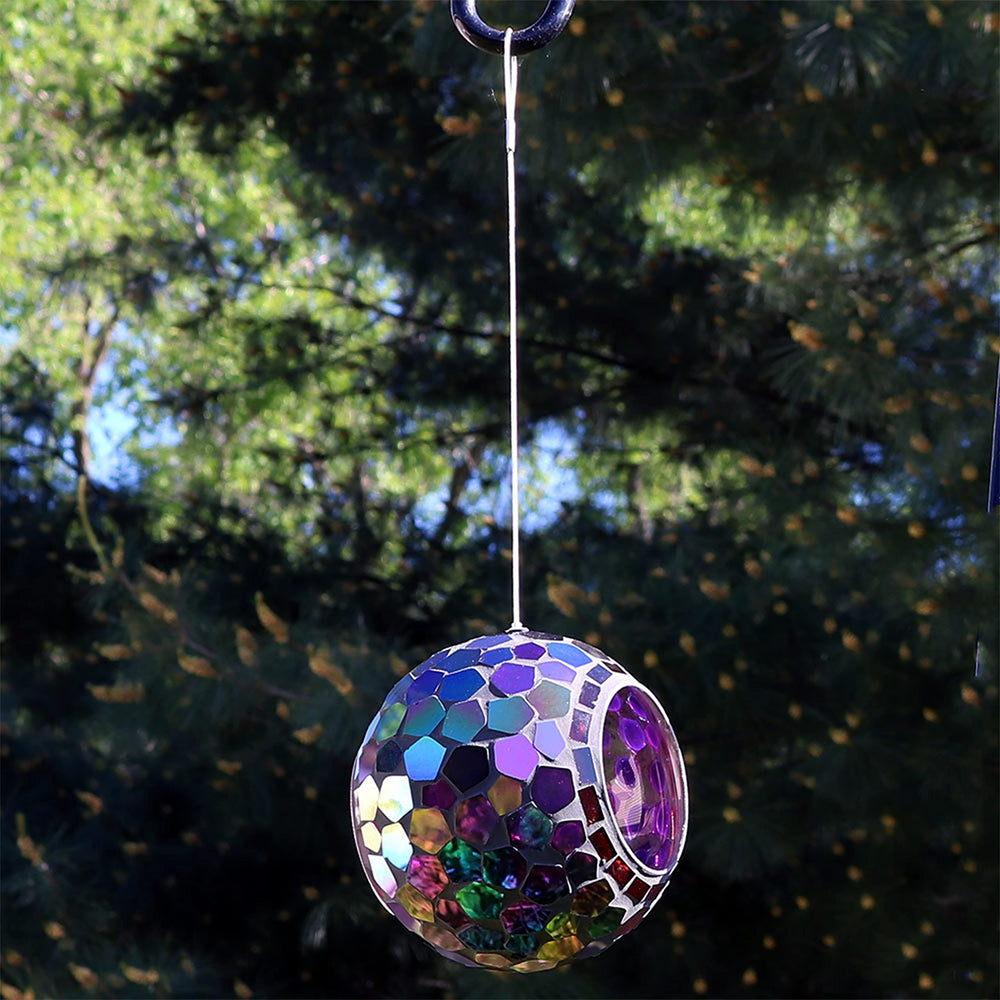 Sunnydaze Mosaic Glass Bird Feeder in a garden setting