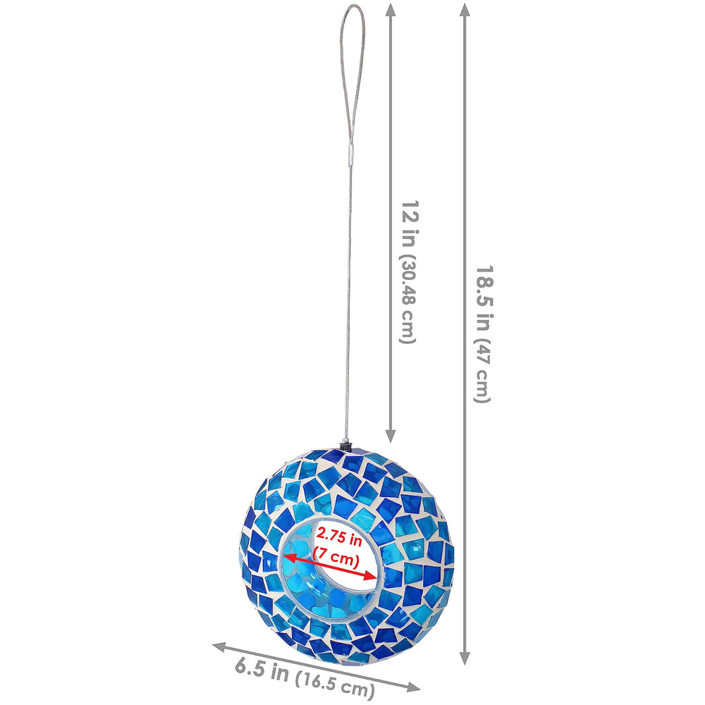 Sunnydaze Mosaic Glass Bird Feeder showing drainage hole
