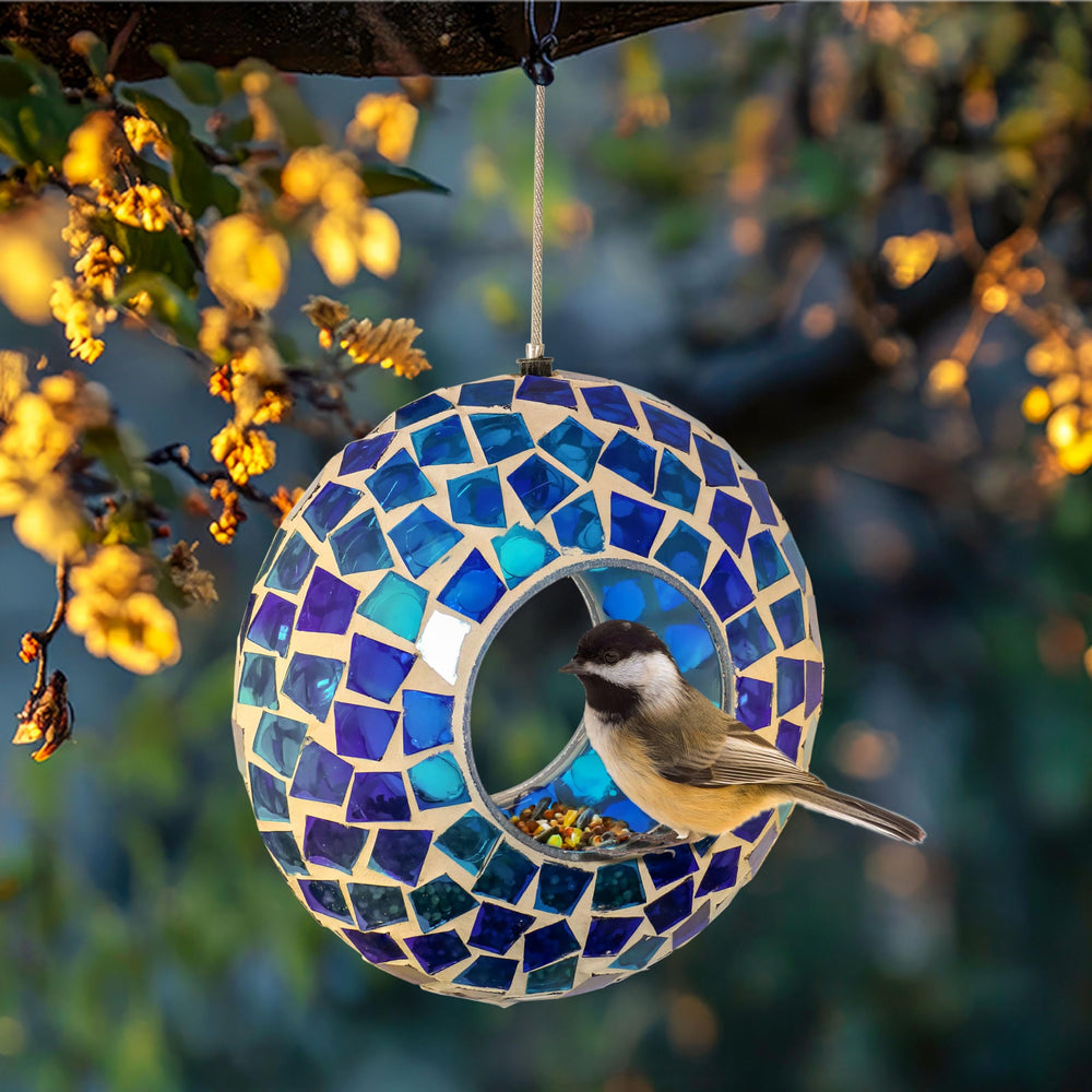 Sunnydaze Mosaic Glass Bird Feeder with hanging wire included