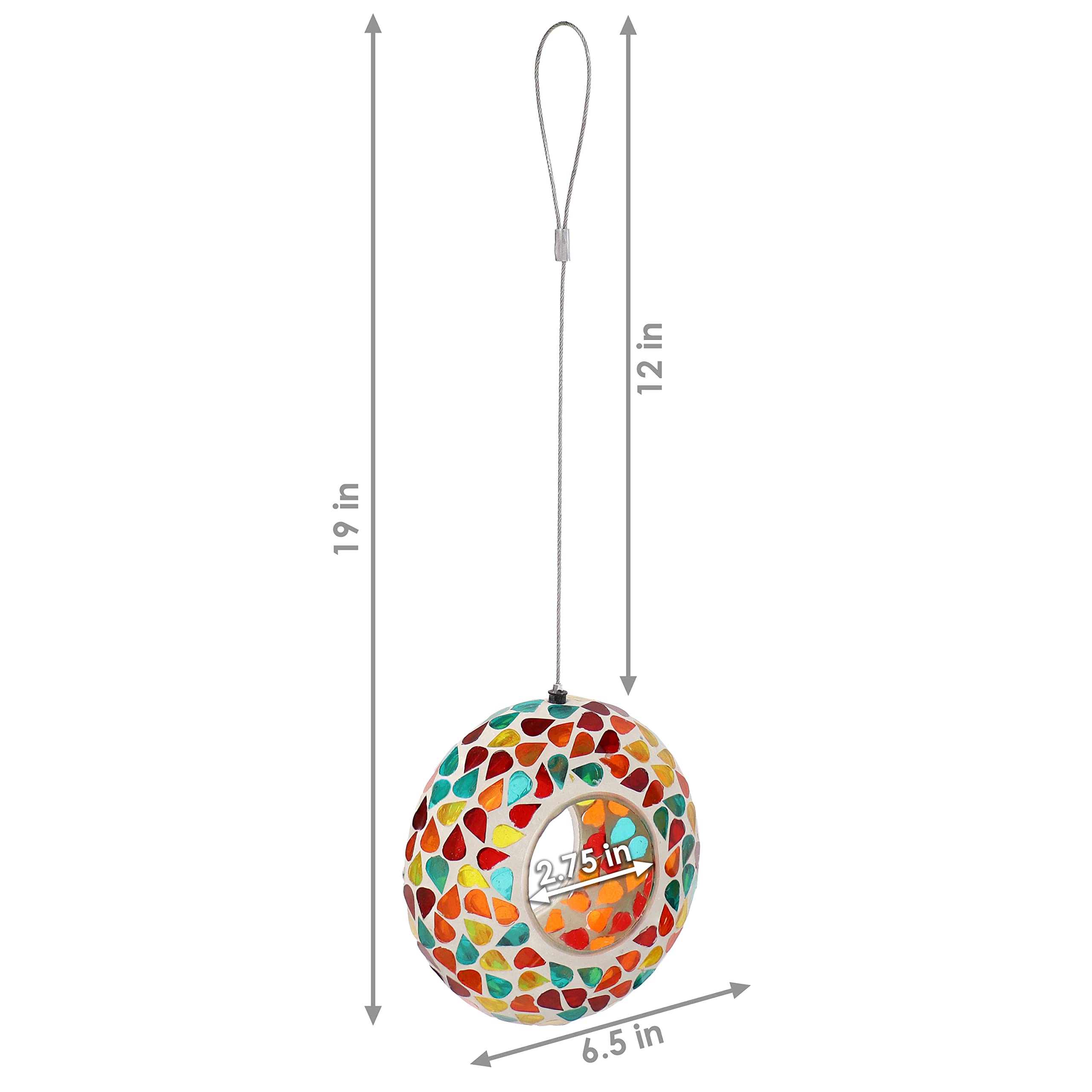 Sunnydaze Mosaic Glass Bird Feeder with sunlight reflecting off the glass