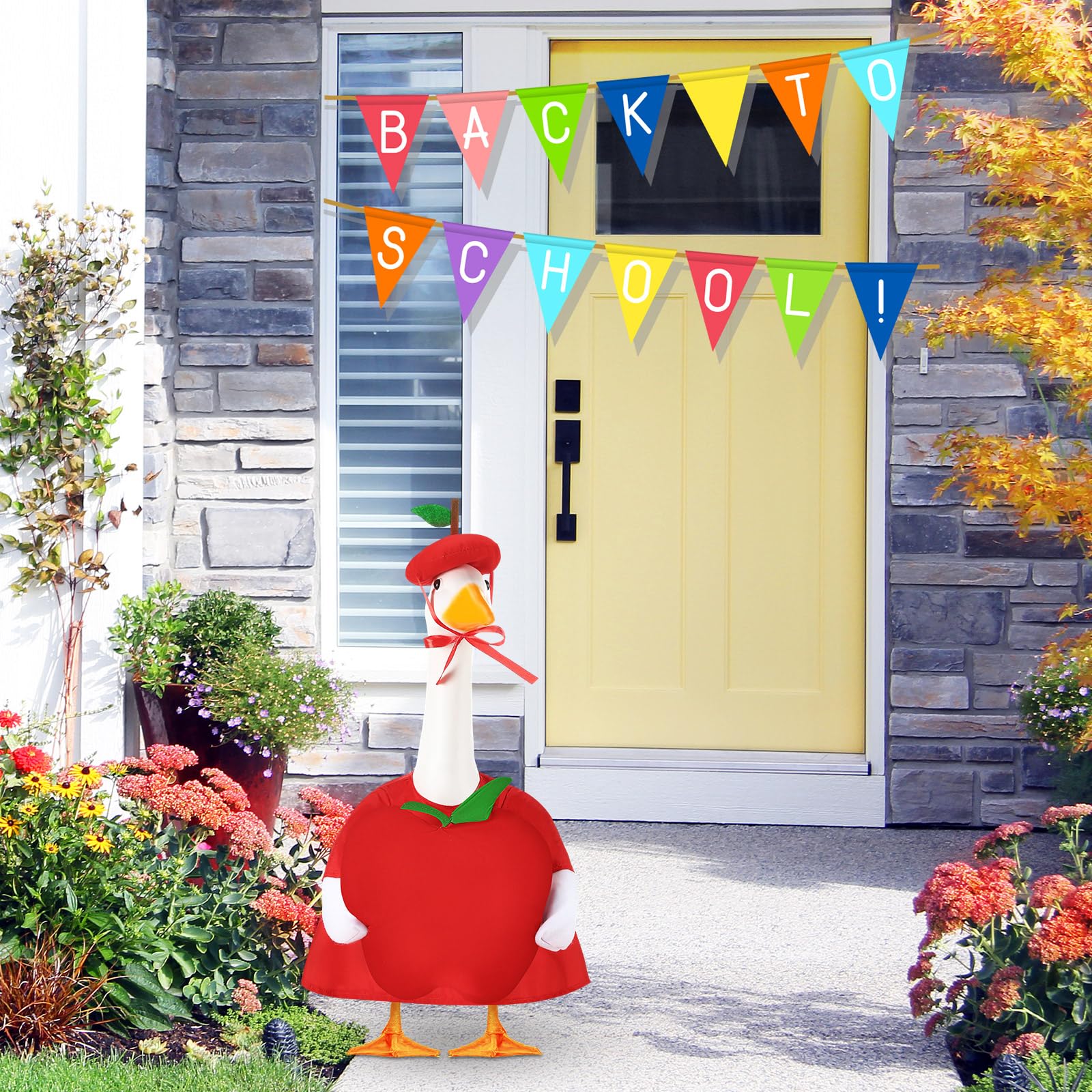 Sunnymove goose outfit on a 23 inch garden goose