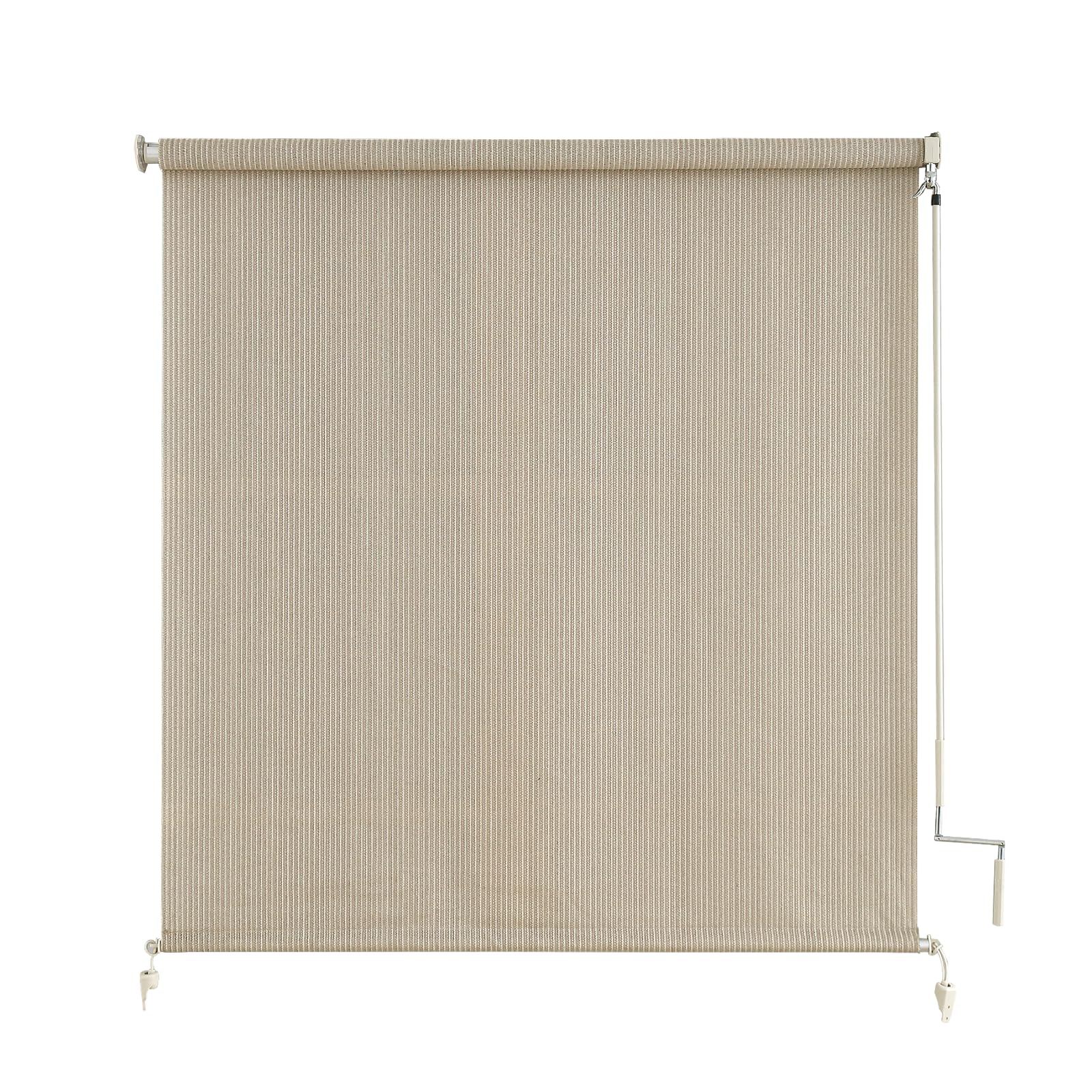 sunoff Outdoor Roller Shades front view with sesame fabric