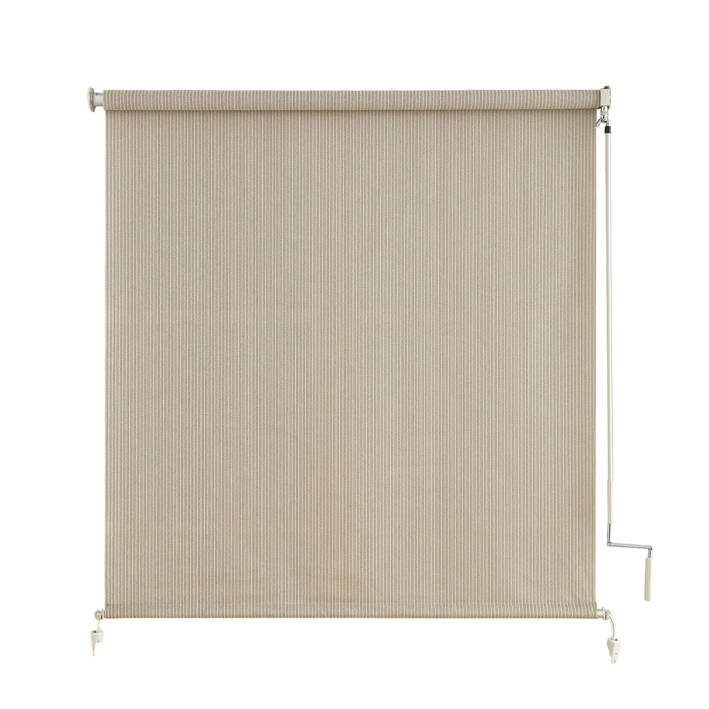 sunoff Outdoor Roller Shades front view with sesame fabric