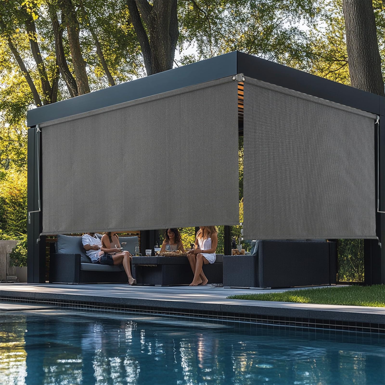 sunoff Outdoor Roller Shades grey colour displayed