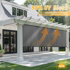 sunoff Outdoor Roller Shades in a patio setting