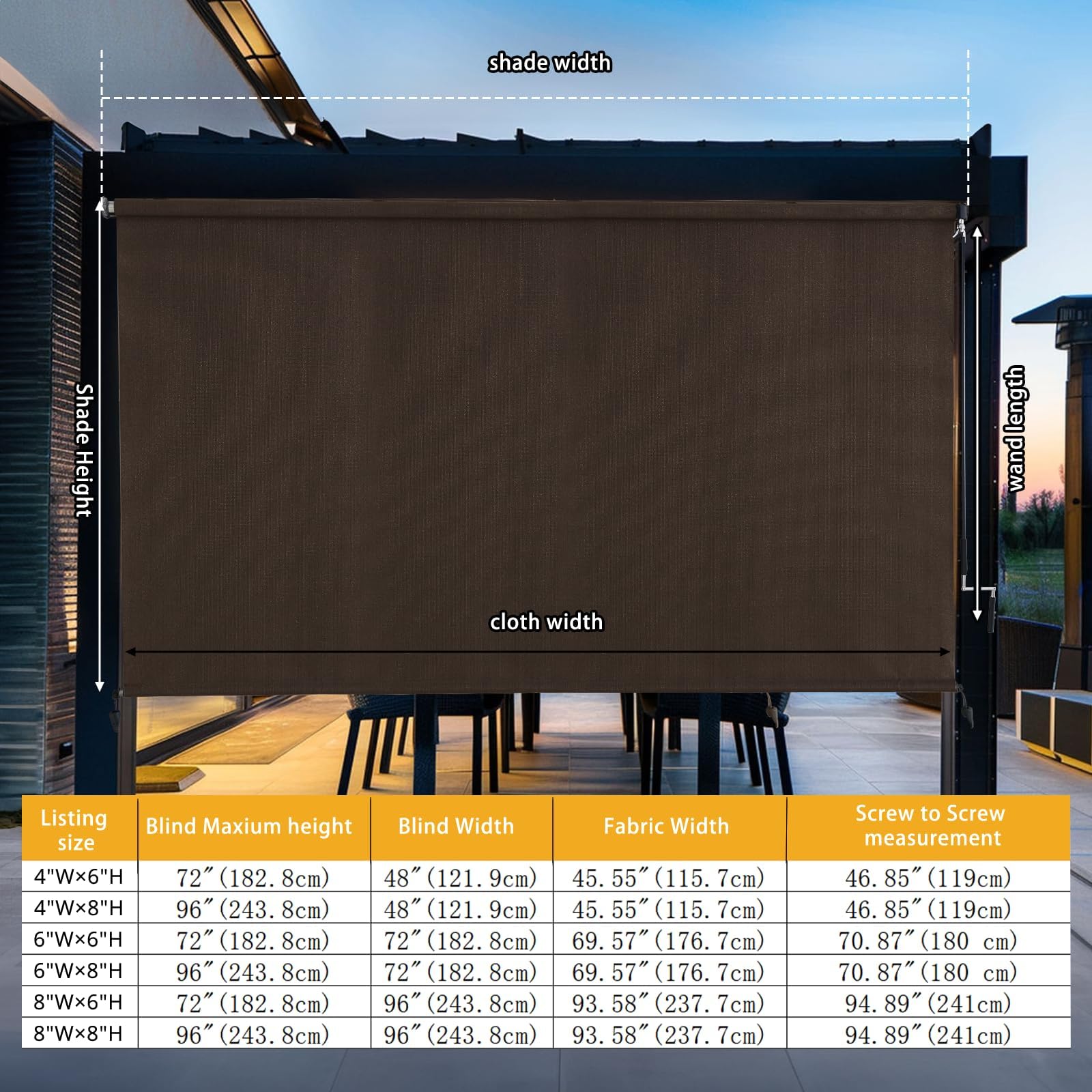 sunoff Outdoor Roller Shades installation with poles