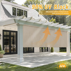 sunoff Outdoor Roller Shades showing cordless mechanism