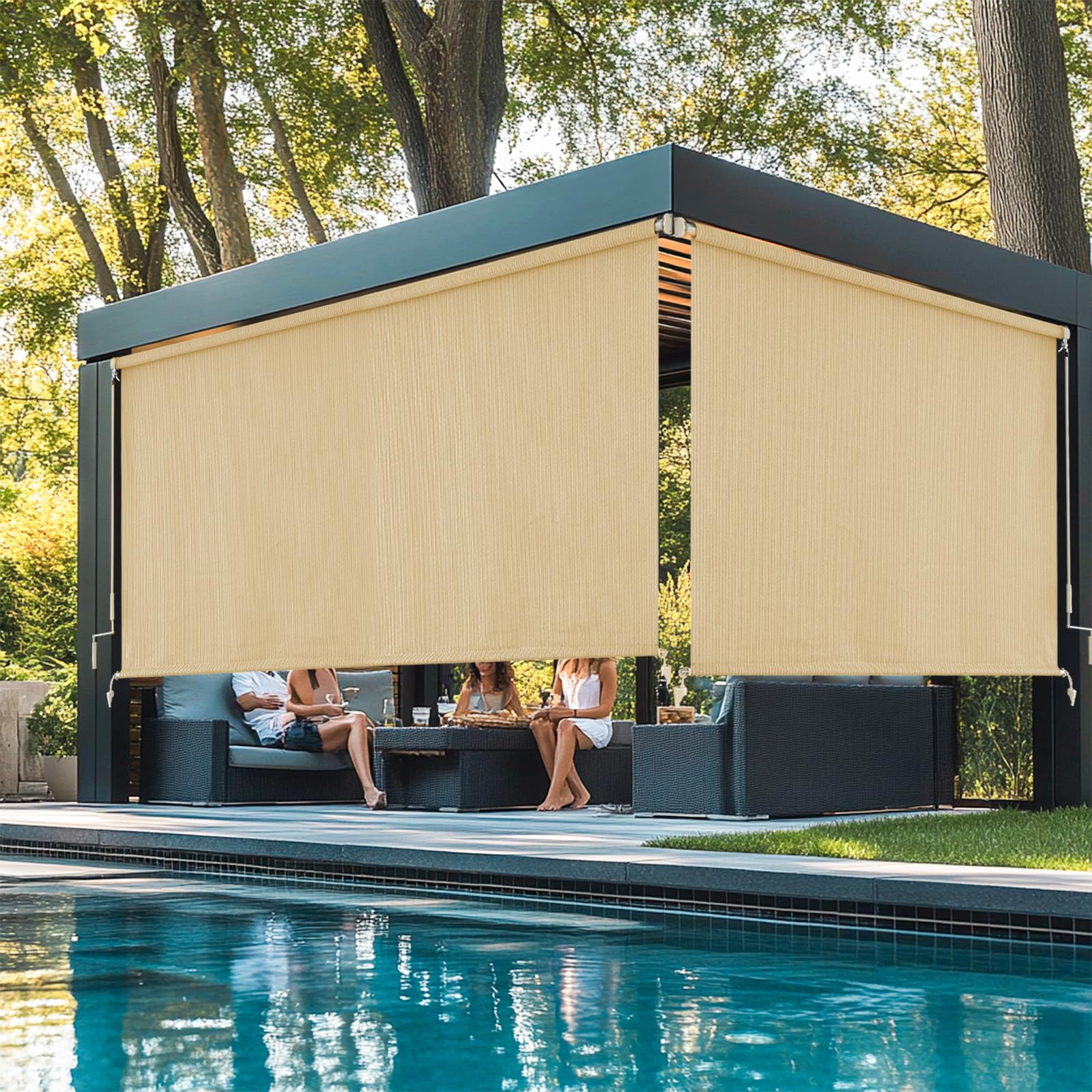 sunoff Outdoor Roller Shades showing installation process
