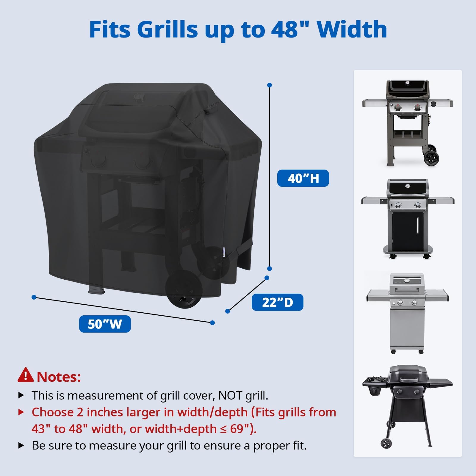 SunPatio 50 Inch Grill Cover black side view with handles