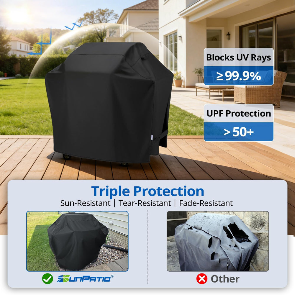 SunPatio 50 Inch Grill Cover black with adjustable straps