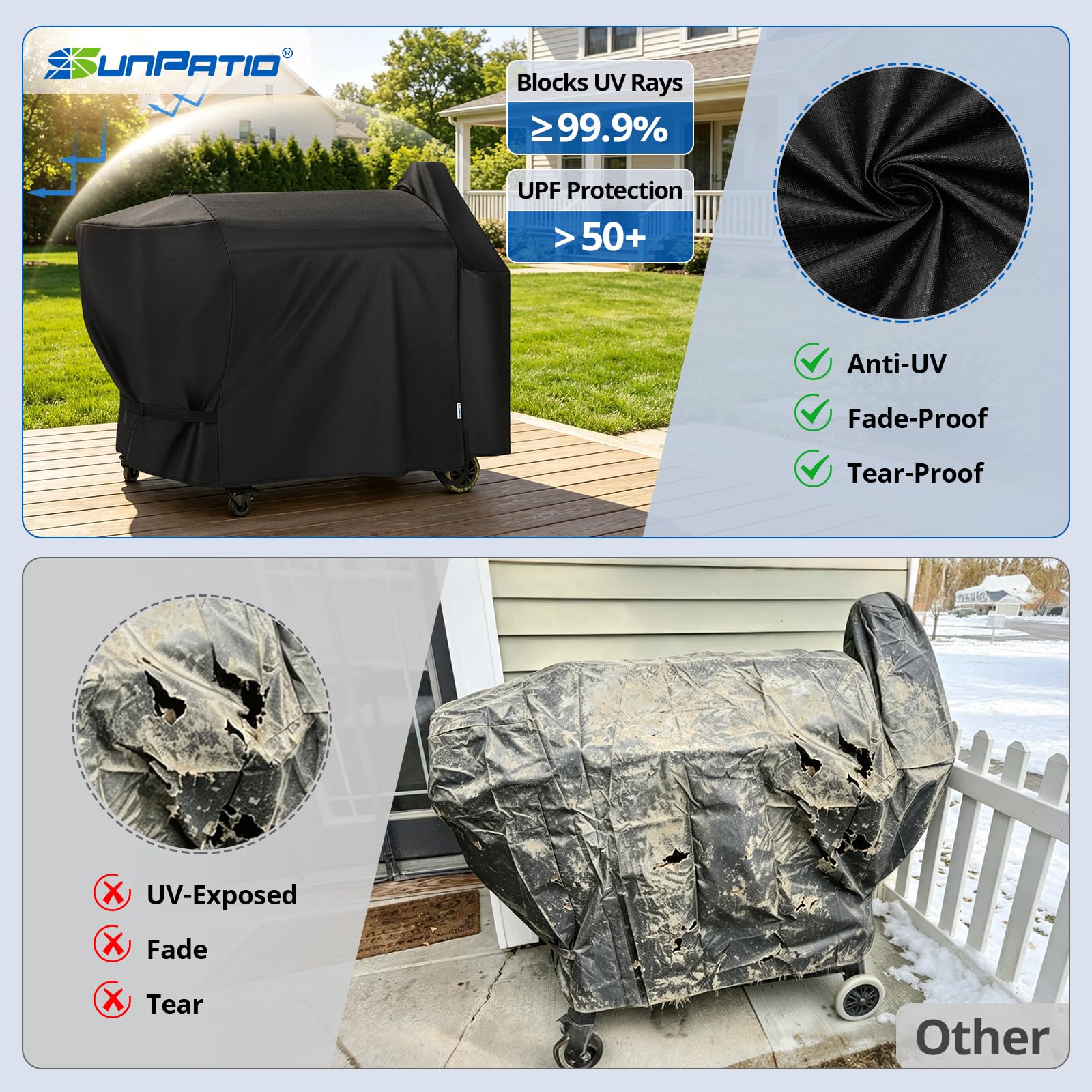 SunPatio BBQ Grill Cover easy cleaning with damp cloth