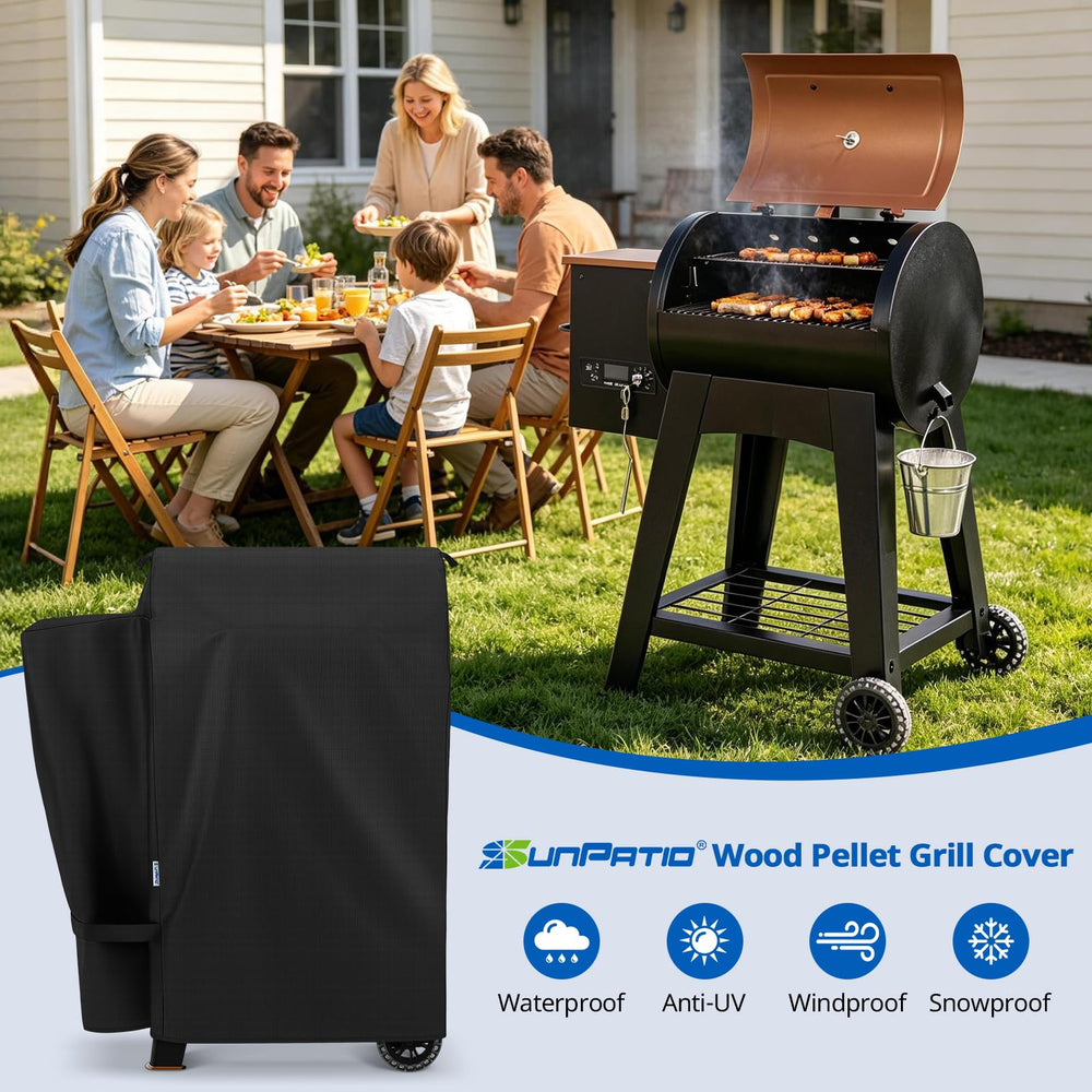 SunPatio Grill Cover being cleaned with a garden hose