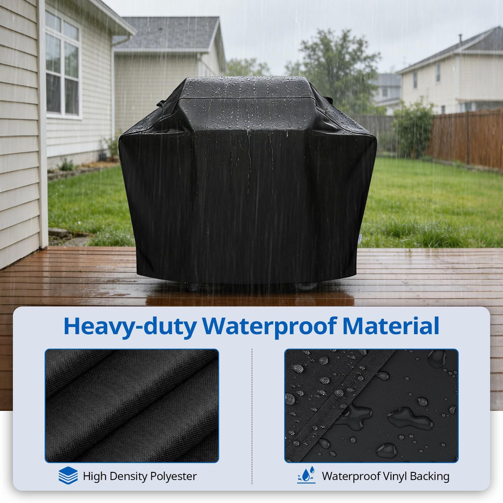SunPatio grill cover displaying adjustable straps