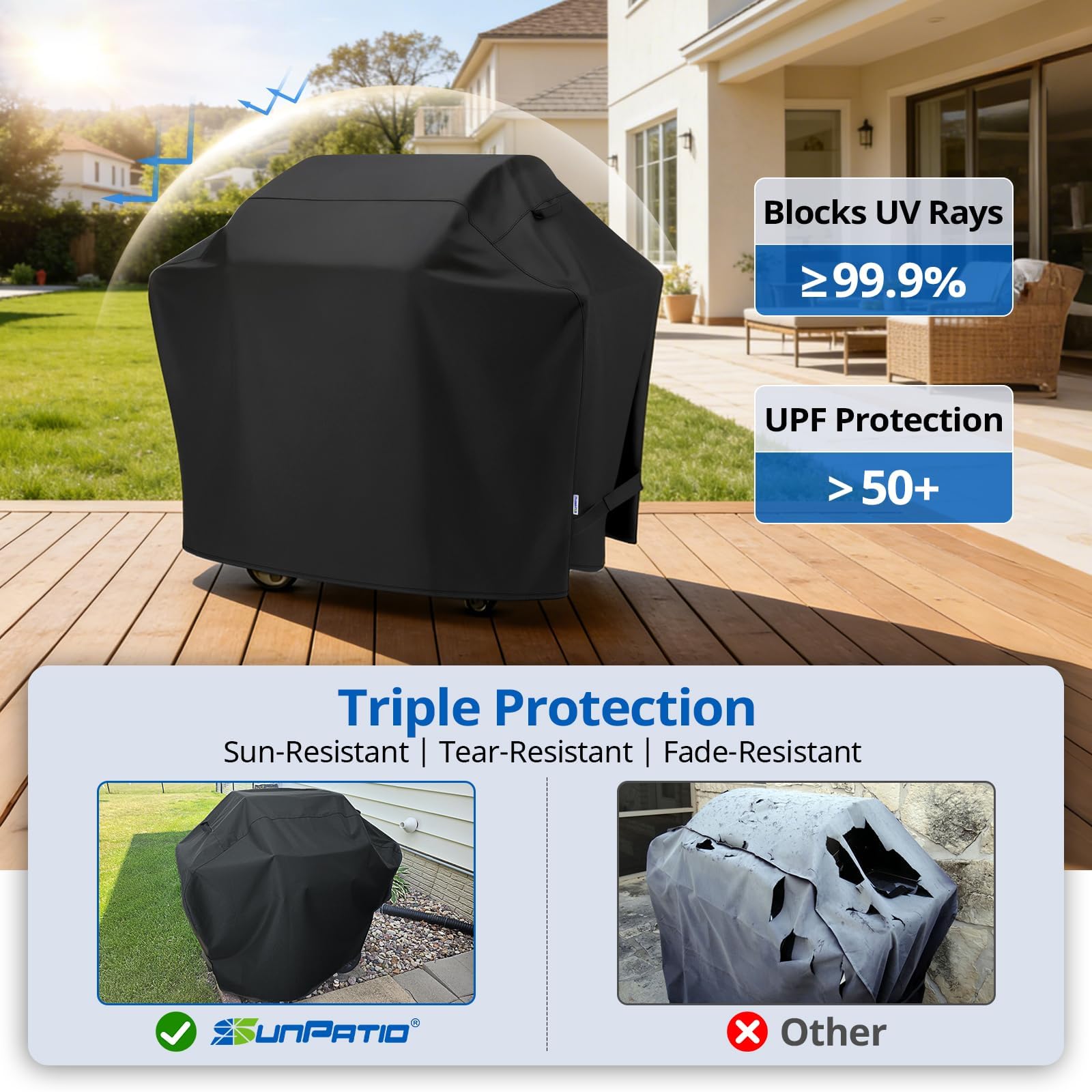 SunPatio grill cover on a barbecue grill