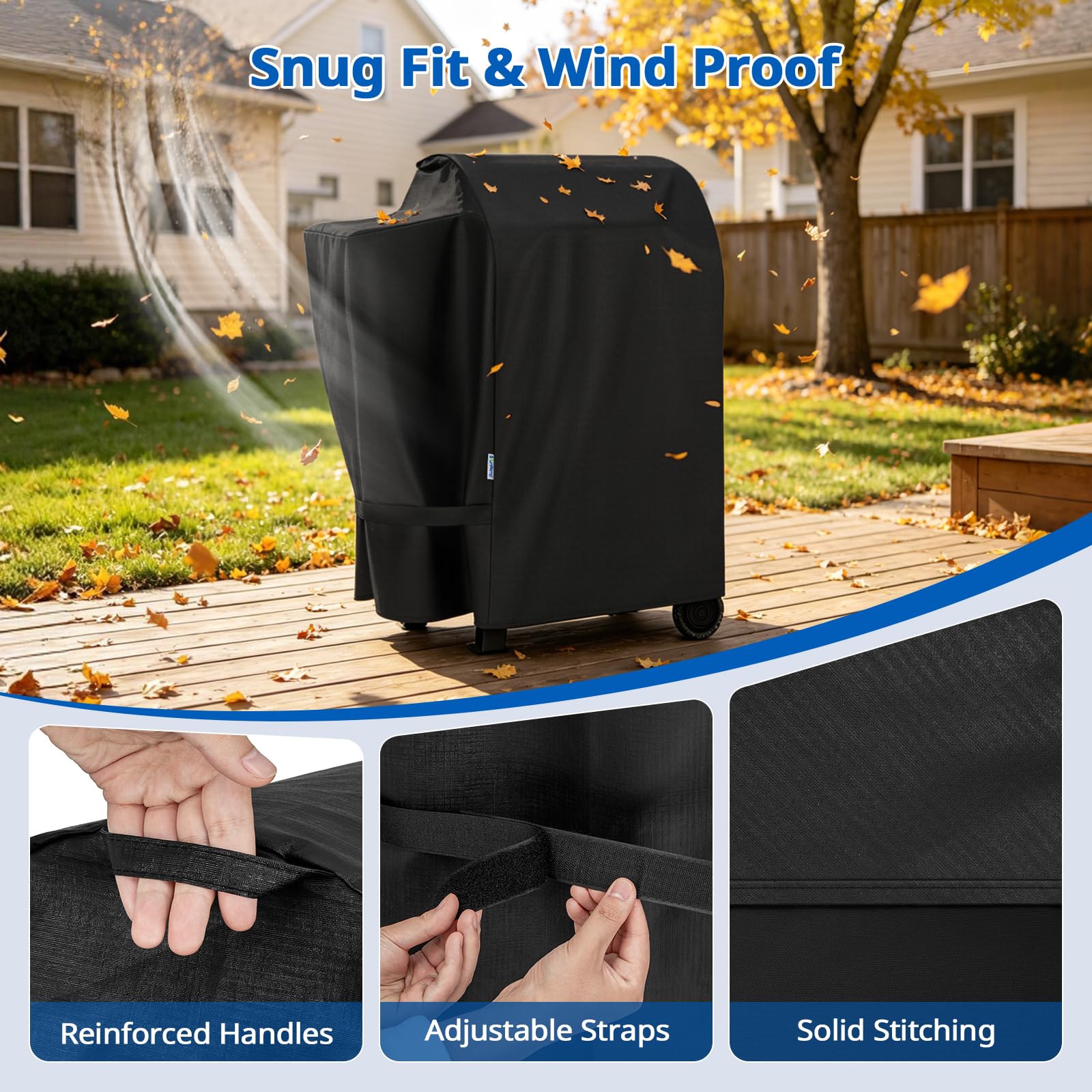 SunPatio Grill Cover on a Pit Boss grill outdoors