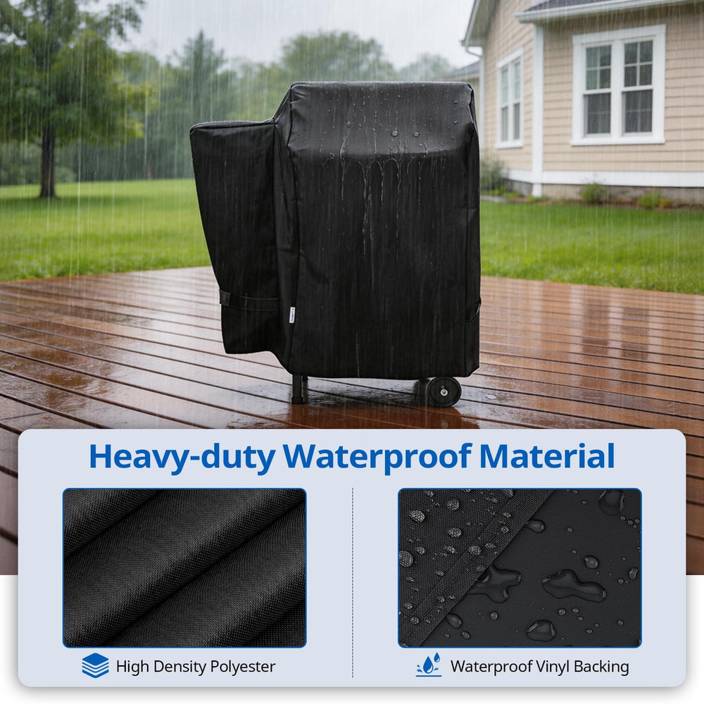 SunPatio grill cover showing adjustable straps