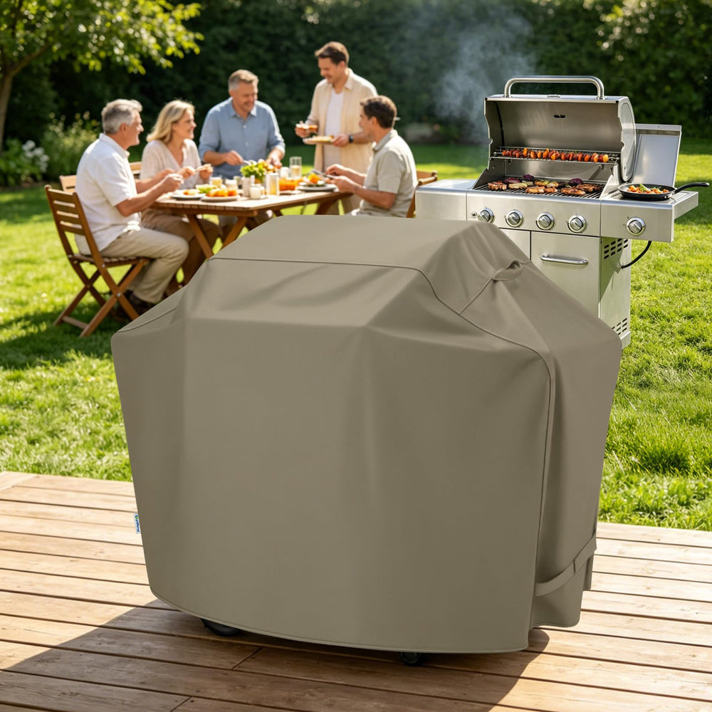 SunPatio Grill Cover side view with straps