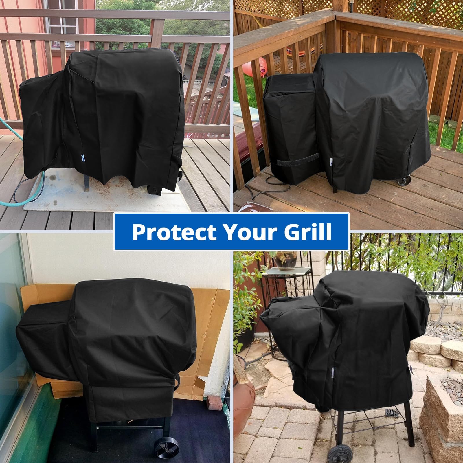 SunPatio grill cover with garden hose for cleaning