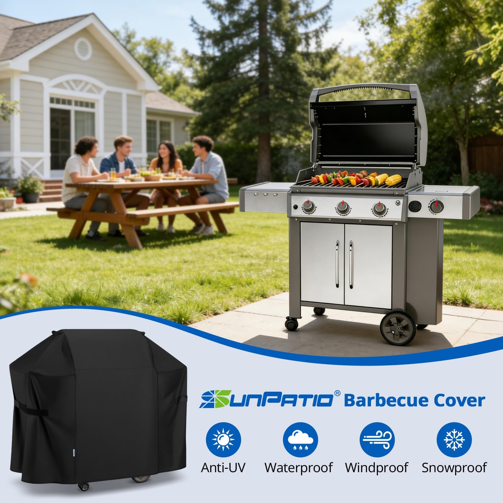 SunPatio Heavy Duty Grill Cover packaging display