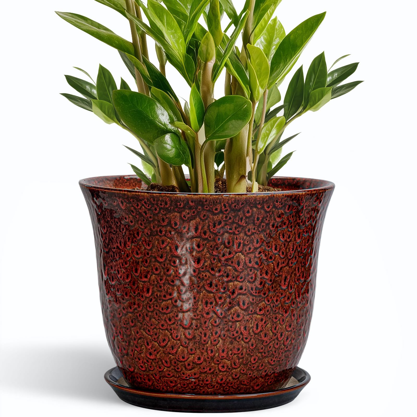 SUNPOTFOR 10 Inch Ceramic Plant Pot in Leopard Glaze Red front view