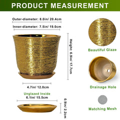 SUNPOTFOR 8 Inch Ceramic Plant Pot with drainage net and saucer