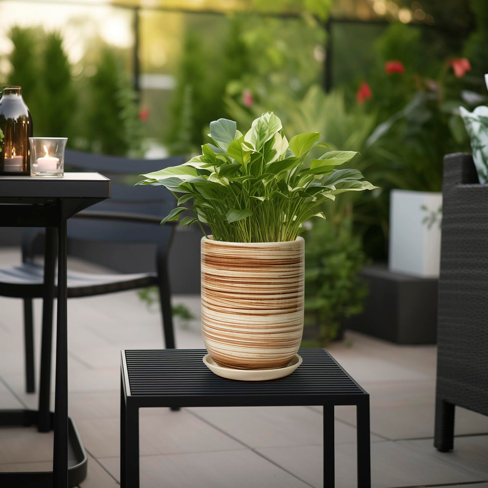 SUNPOTFOR Yellow Ceramic Planter side view