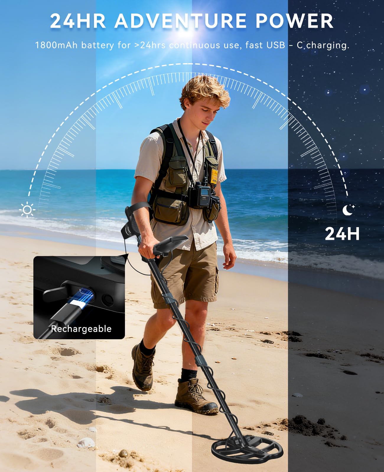 SUNPOW metal detector accessories including shovel and headphones