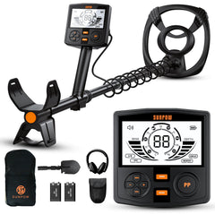 SUNPOW metal detector front view with 12 inch waterproof coil