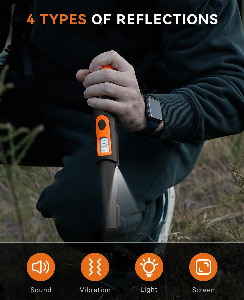 SUNPOW Metal Detector Pinpointer LCD screen displaying signal strength