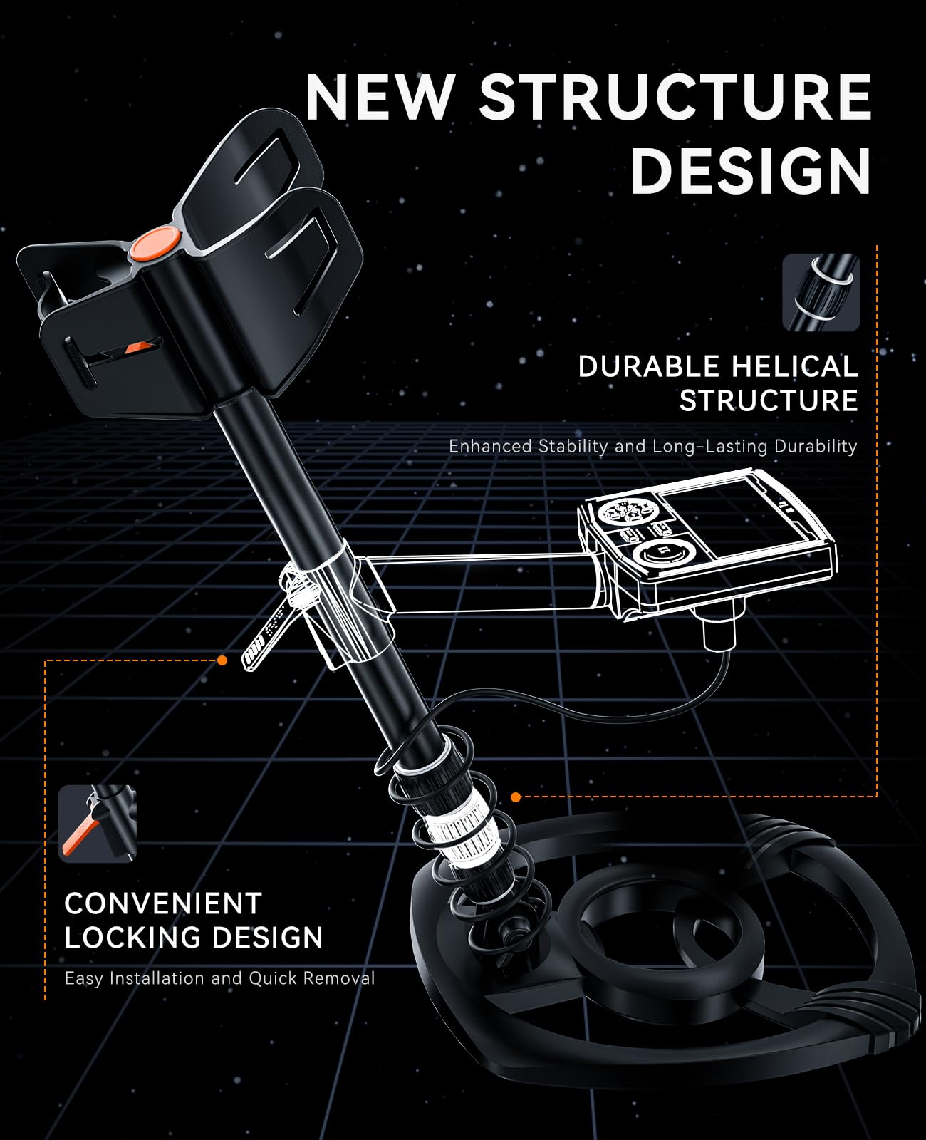 SUNPOW metal detector with adjustable height feature
