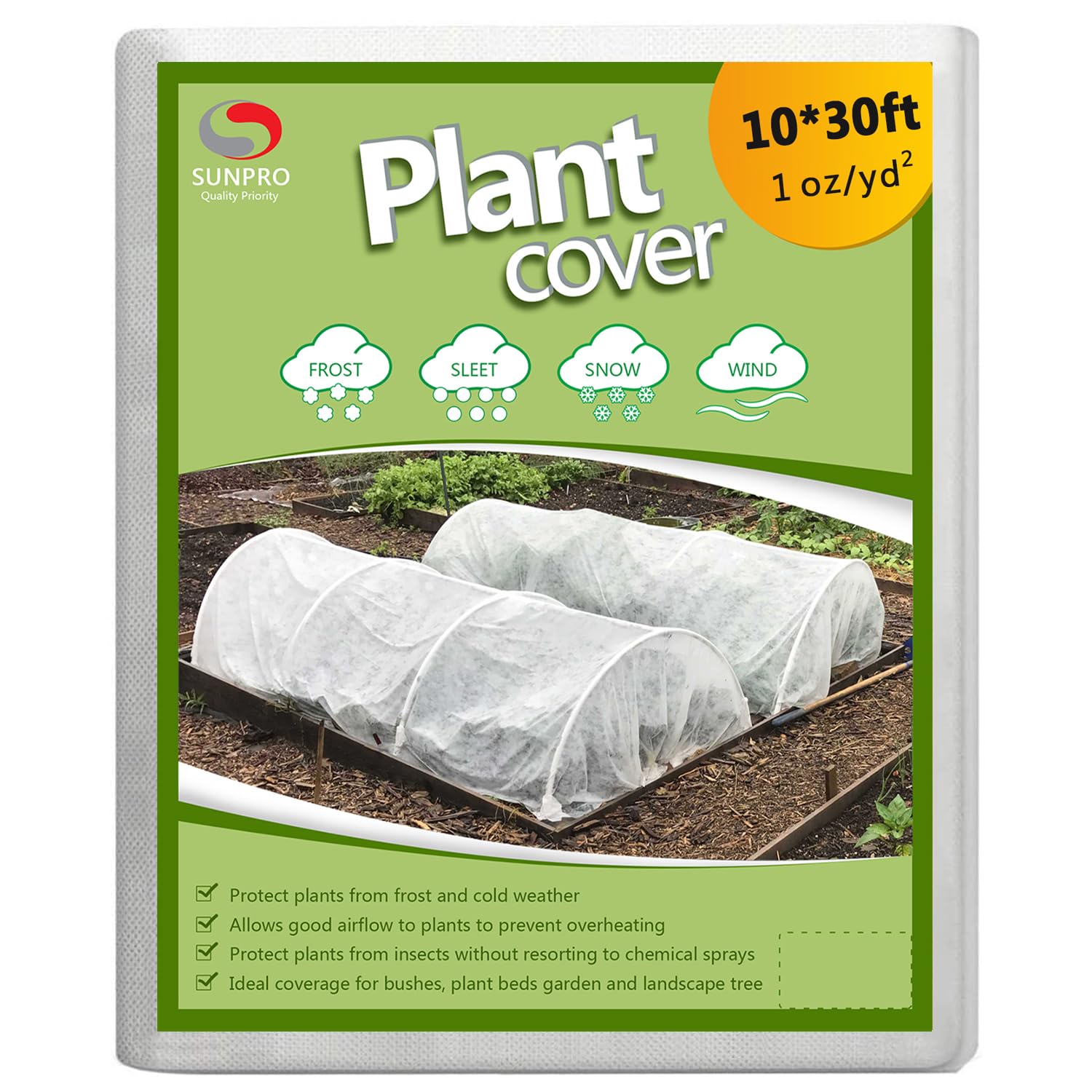 SUNPRO Plant Covers 10ft x 30ft white frost protection blanket front view