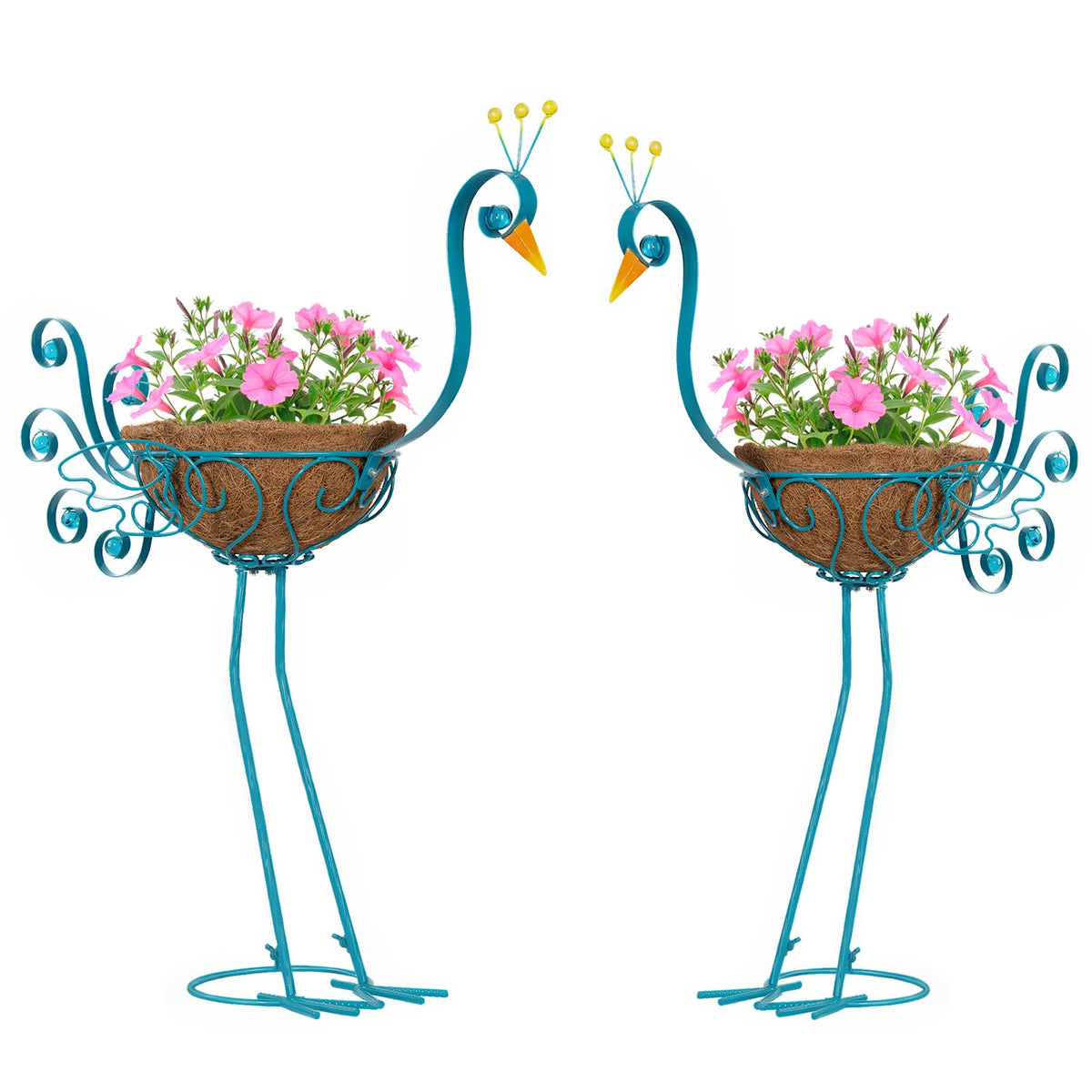 SUNREEK blue peacock planter front view with vibrant design
