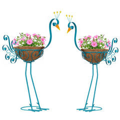 SUNREEK blue peacock planter front view with vibrant design