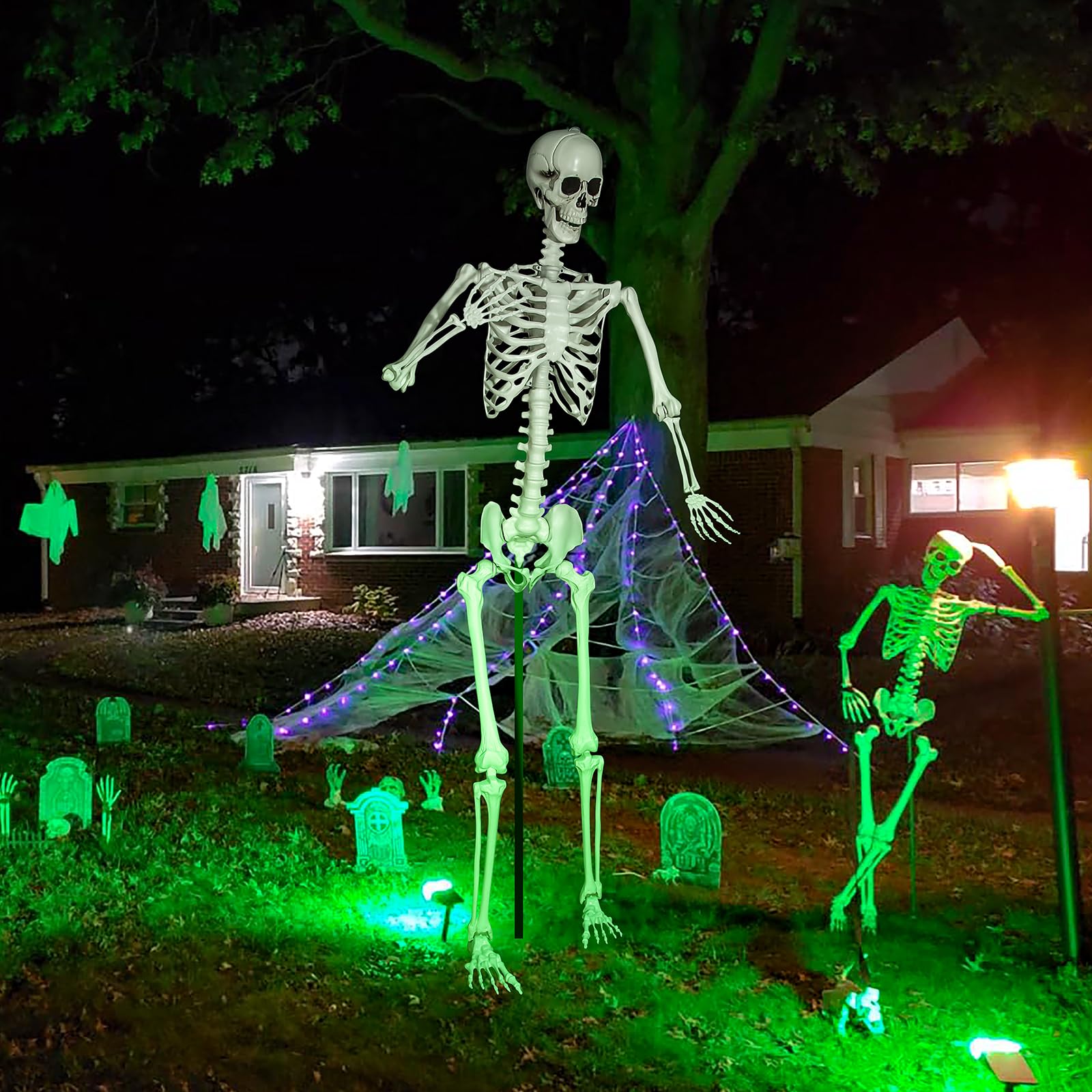 SUNREEK Halloween skeleton on porch for decoration