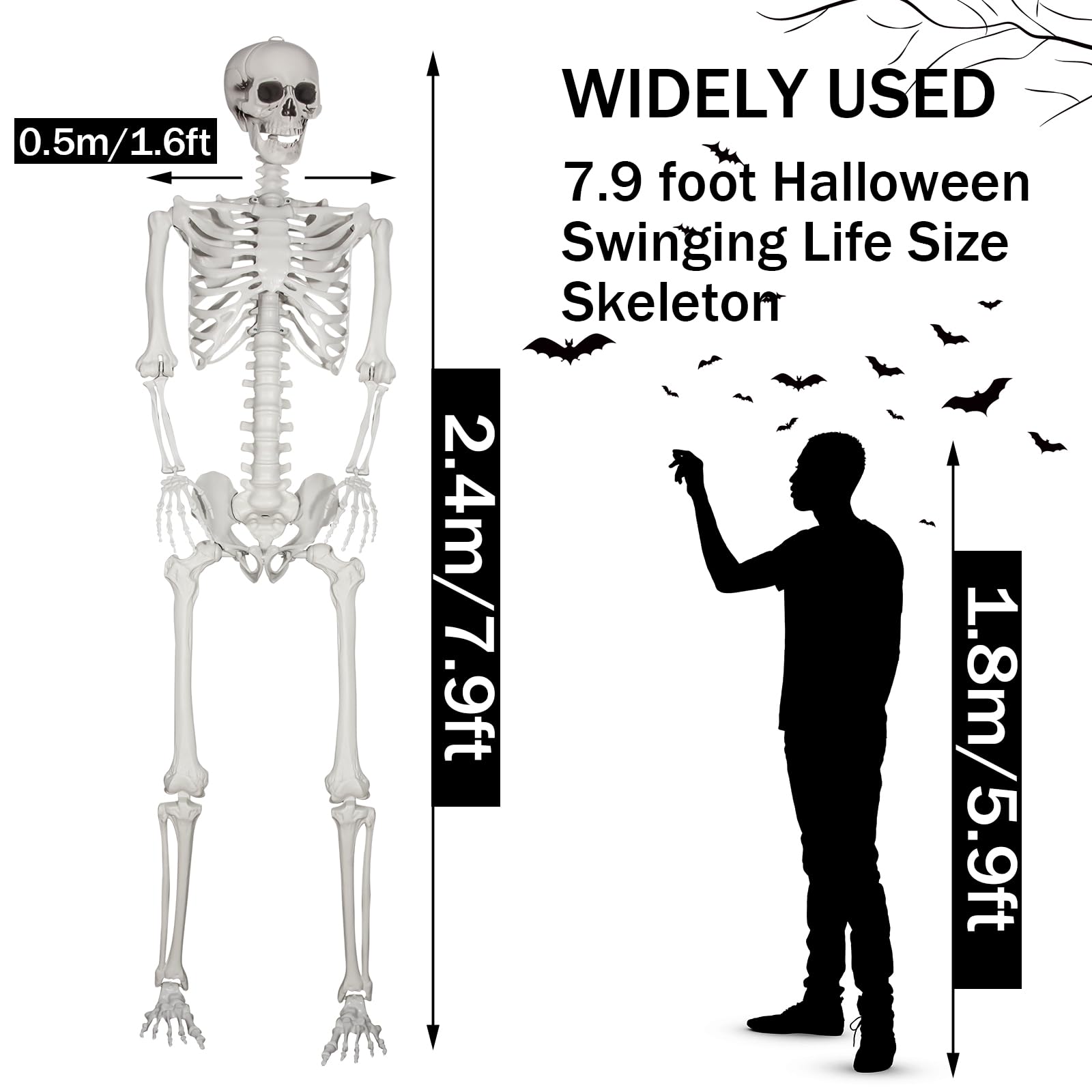 SUNREEK Halloween skeleton with fully posable joints