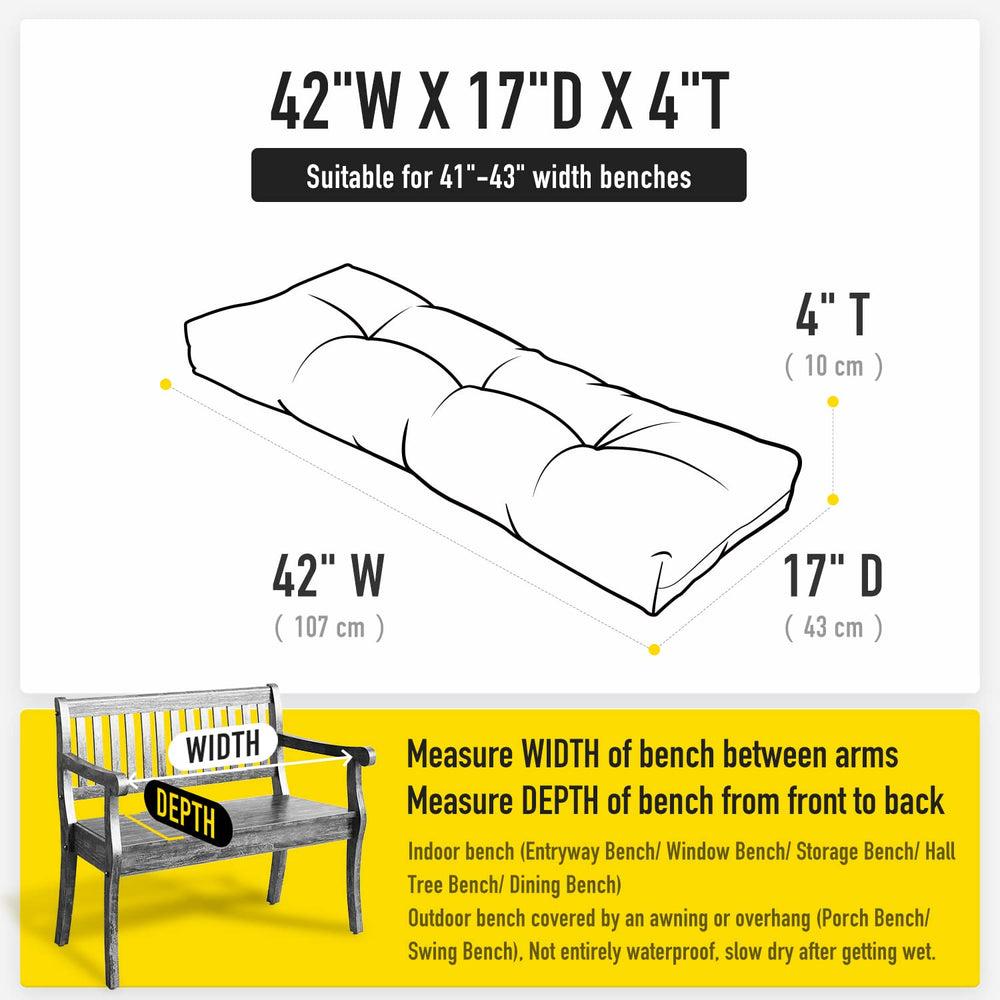 SUNROX bench cushion in packaging showing dimensions