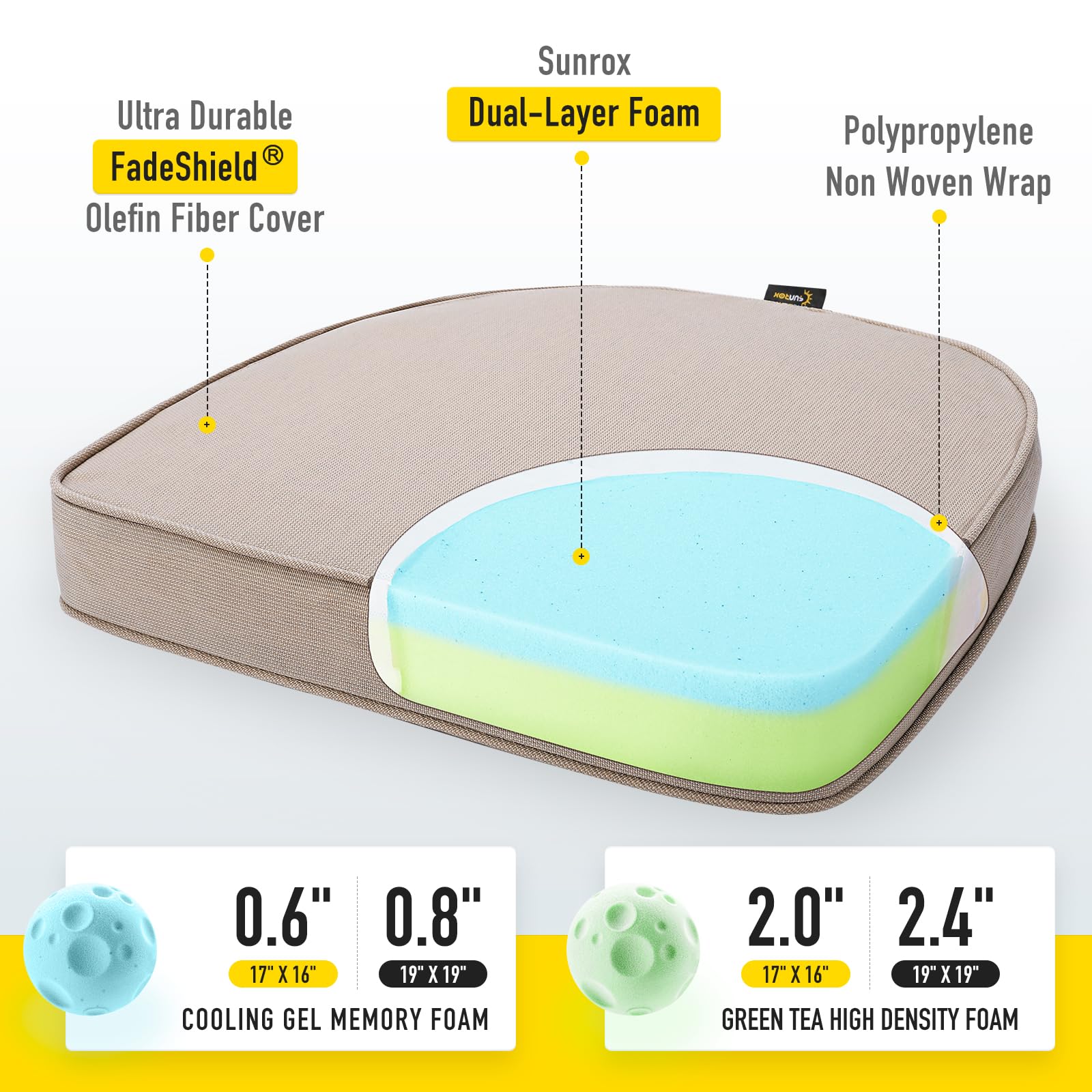 SUNROX Gel Memory Foam Chair Cushion side view with ties