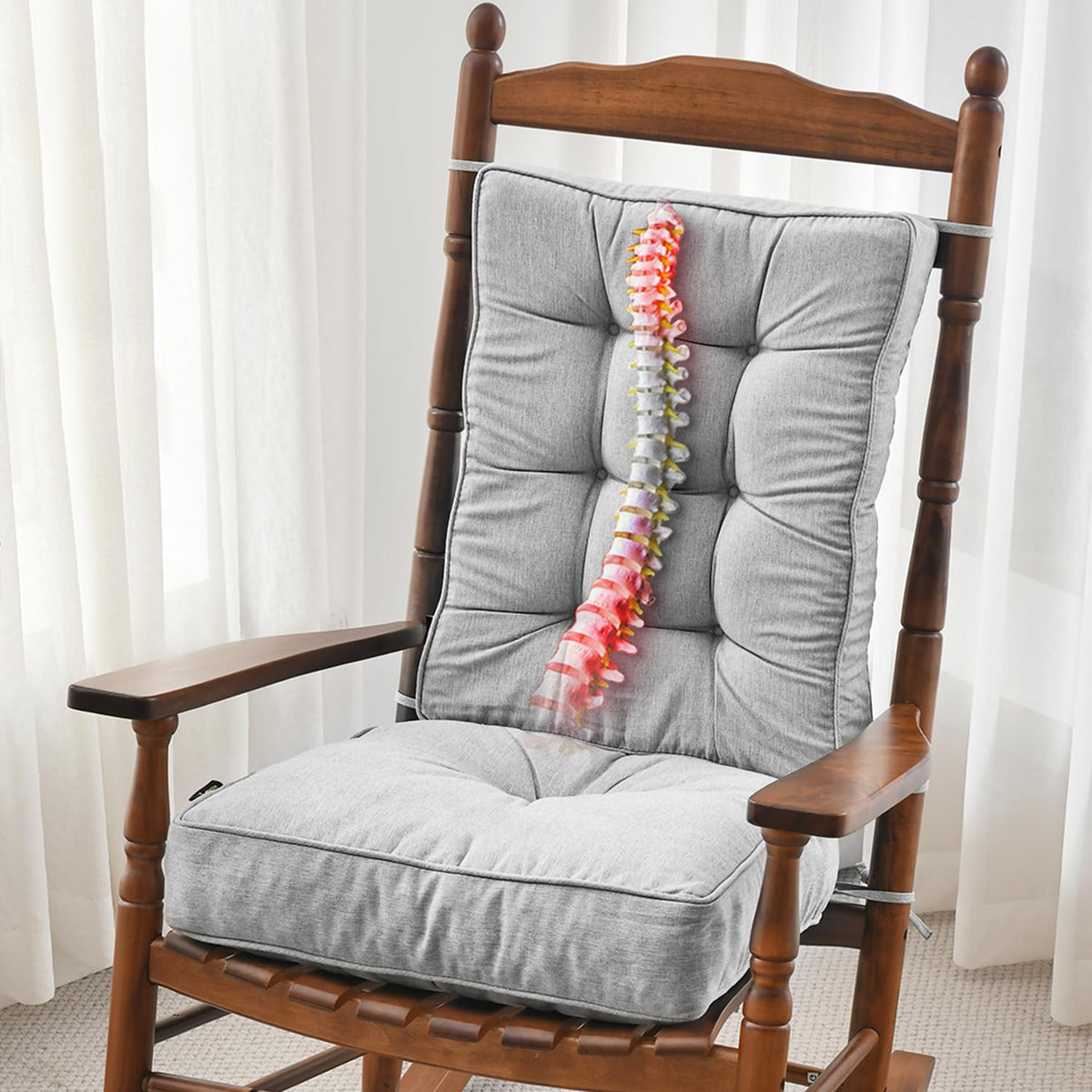 SUNROX Memory Foam Rocking Chair Cushion Set, Heather Grey front view
