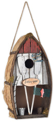 Sunset Vista Designs decorative rowboat birdhouse front view with fishing gear details