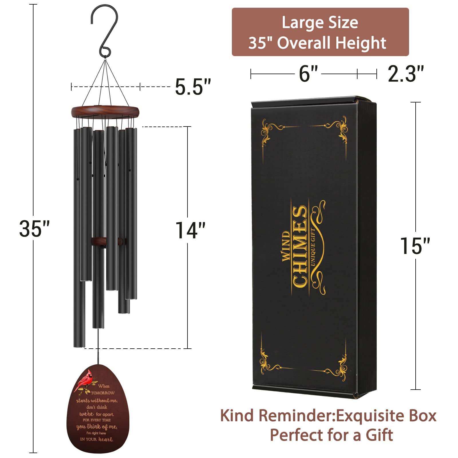Suntimber wind chimes showing six black aluminum tubes