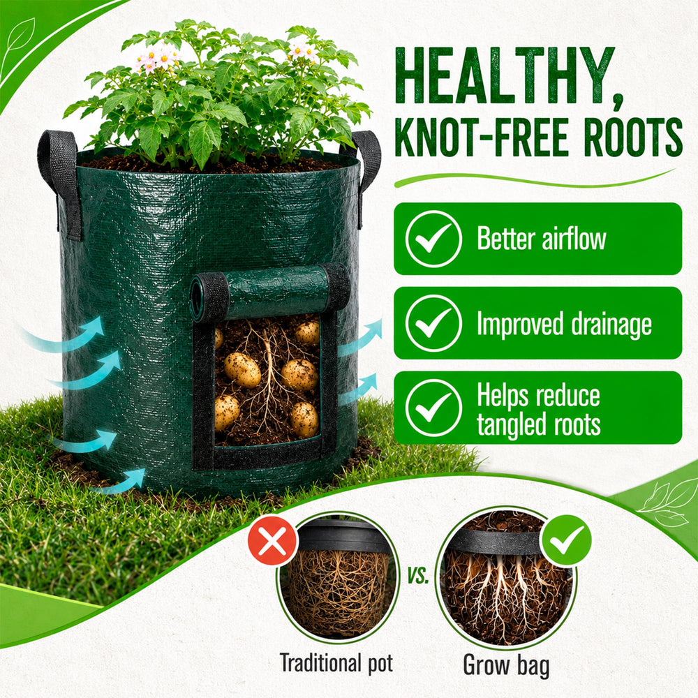 SunVara 10 Gallon Potato Grow Bags displayed in garden setting