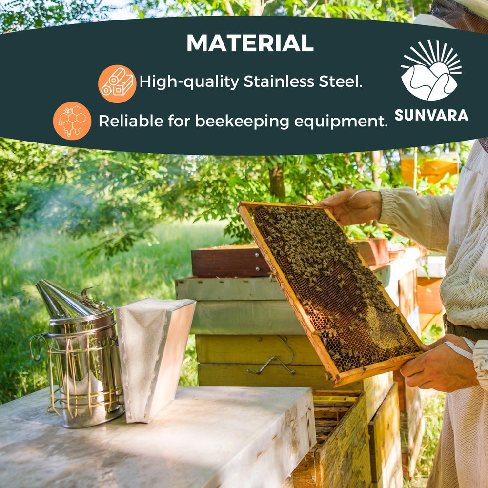 SunVara Bee Smoker in use during hive inspection