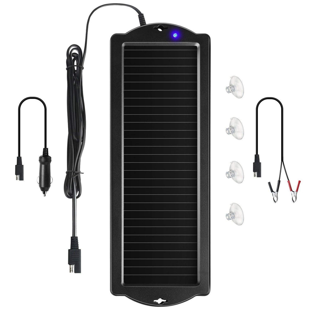 Sunway Solar Car Battery Trickle Charger front view with cable