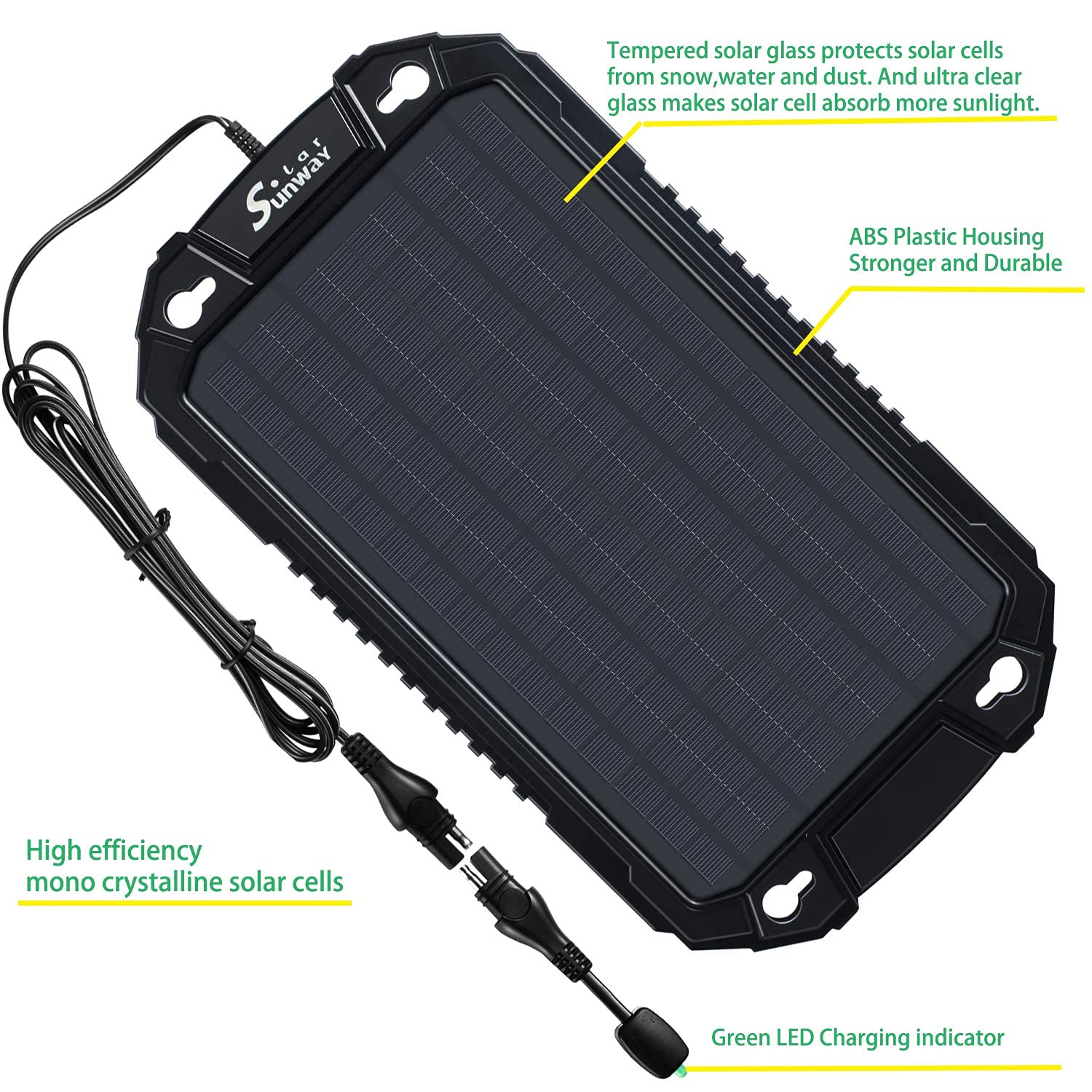 Sunway Solar Charger with battery clamp and cigarette lighter plug